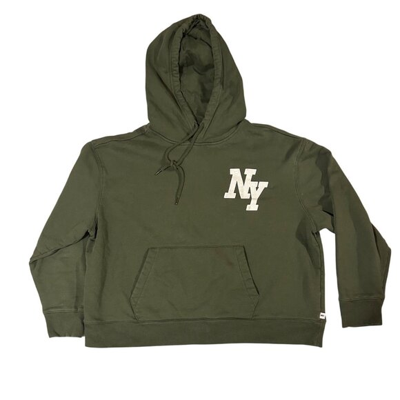 Mode Of One Green NY Logo Hoodie L Cotton Blend Kangaroo Pocket Casual Streetwea - Picture 1 of 7